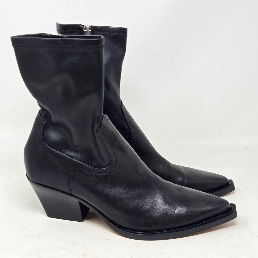 Dolce Vita Black Leather Pointed Toe Block Heel Ankle Boots Womens 8